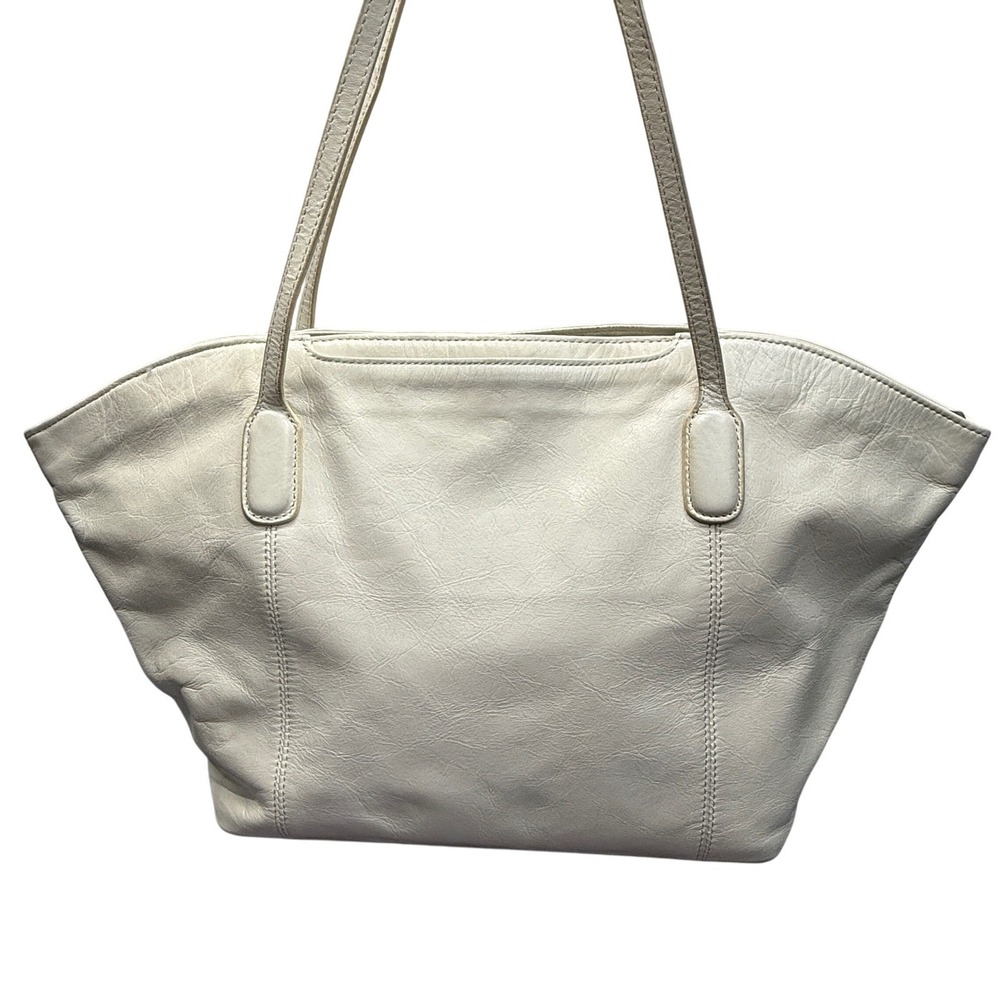 HOBO Off-White Leather Tote "Seeker" Shoulder Double Handle Multi Zipper Purse